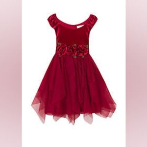 Girls Rare Editions Holiday Dress Size 5 velvet top. Ribbon Roses. Christmas
